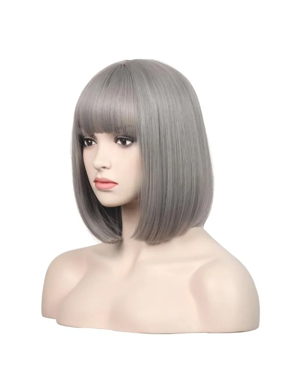 Women's Silver Grey 12 Inch Straight Bob Wig Synthetic Cosplay Costume Hair